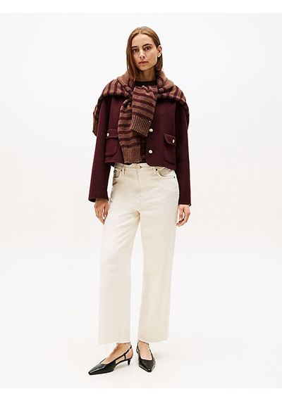 Tommy Hilfiger Df Wool Blend Reg Lady Jacket Kadın Kırmızı Mont - Ww0ww47446 Kırmızı