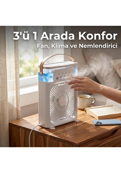 Concord Air Cooler Fan - Sulu Taşınabilir Mini Klima Ve Hava Soğutucu, 3 Kademeli Türbin Vantilatör, 7 Renkli Led I