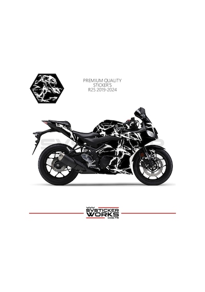 Yamaha R25 2019-2024 Kaplama Sticker Şimşek Yıldırım Motor Kaplama Modeli Hazır Kit 2019 / 2023 Uyumlu Beyaz