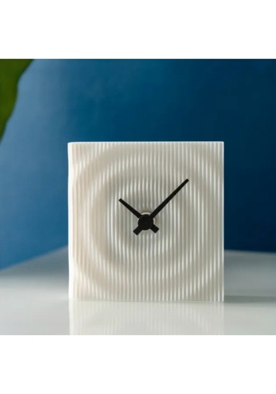 Modern Dalgalar 3d Baskı Masa Saati Beyaz Minimalist Dekoratif Saat 10x10 Cm