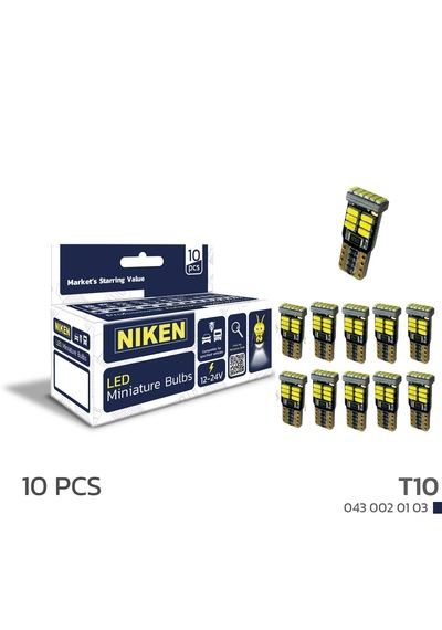 Niken 12 - 24 Volt T10 Dipsiz Beyaz 18 Ledli Ampul Takımı - 10'lu Paket