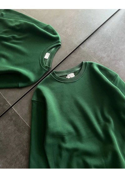 Velmora Fashion Kadın Kışlık Bisiklet Yaka Üç İplik Basic Sweatshirt - Haki
