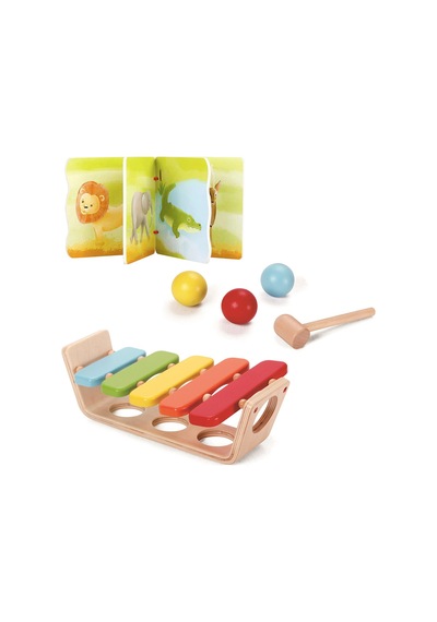 Calimera Toys 2'li Set / Ahşap Ksilafon Ve Top Çakma Oyunu + Ahşap İlk Kitabım