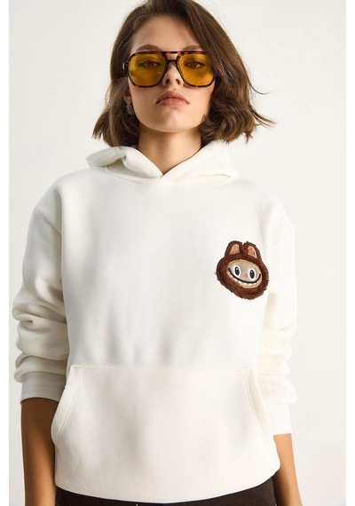 Shade Kadın Nakış İşlemeli Kapüşonlu Kanguru Cepli Sweatshirt 6045 60284098 - Ekru