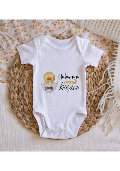 Bitmeyenkartus Bk Kids Isimli Halasının Minik Kuşu Tasarımlı Bebek Body Zıbın - Beyaz