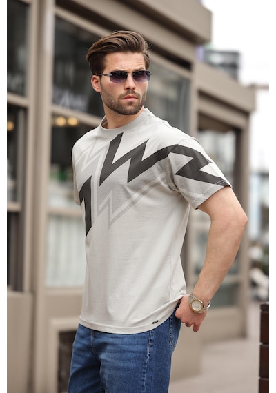 Madmext Boyalı Gri Baskılı %100 Pamuk Erkek T-shirt E7111 Boyalı Gri