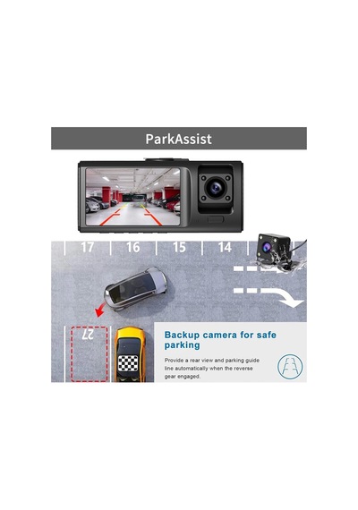 Wifi Araç İçi Dikiz Dashcam, 3 Kameralı 1080p Araç Kamerası, 4 İnç Ekran