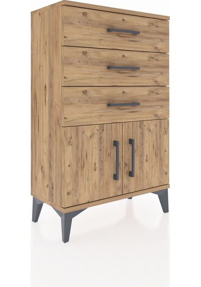 Arges Komodin 3 Çekmeceli 2 Kapaklı 60x30x96 Çam-çam Çam