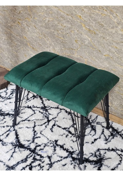 Zafir Metal Siyah Tel Ayaklı 60 Cm Puf Bench - Puf - Bench - Oturak - Mutfak Oturağı - Antre Oturağı Yeşil
