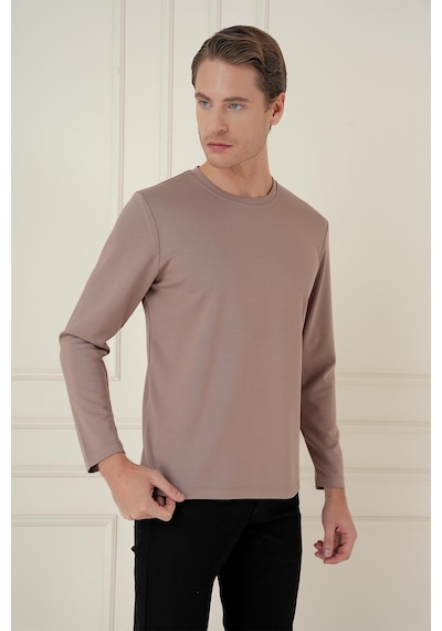 Efor Comfort Fit Bisiklet Yaka Uzun Kol Casual Vizon Tişört Ts 892 Vizon