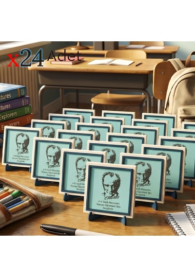 Öğretmenden Öğrencilerine Okul Hatırası 24'lü Set Atatürk Görselli Kişiye Özel Obje 10x10 Cm