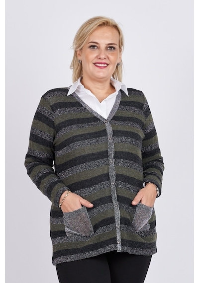 Flaş Triko Kadın Çizgili Hırka 3329107 Haki Haki