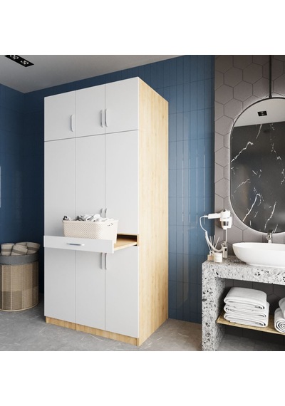 Vita Çamaşır Ve Kurutma Makinesi Dolabı Banyo Dolabı Meşe Beyaz Beyaz - Meşe Vita Çamaşır Ve Kurutma Makinesi Dolabı Banyo Dolabı Meşe Beyaz Beyaz - Meşe