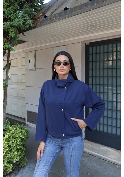Kechi Woman Gabardin Kumaş Dik Yaka Çıtçıtlı Ceket Lacivert
