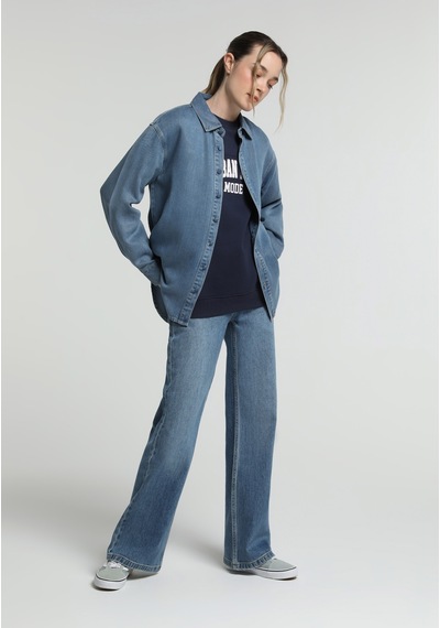 Colin's Colins Oversize Fit Klasik Yaka Düz Kadın Light İndigo Denim Uzun Kol Gömlek Cl1082783 Q1.v1 Dn45184