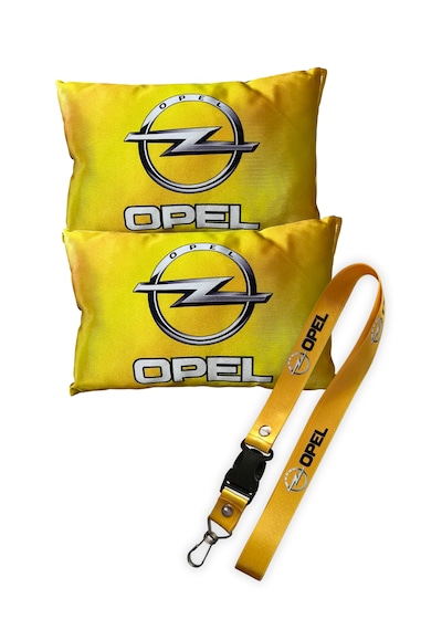 Opel Logolu Sarı Dijital Baskılı Araç Boyun Yastığı & Oto Ayna Askısı 2 Li Set Sarı