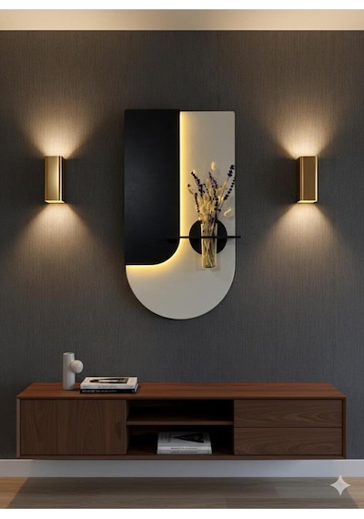 Lavanta Ahşap Pilli Ledli İskandinav Tarzı Salon Duvar Rafı Modern Çiçeklik 40 X 75 Cm Paris Grisi - Antrasit