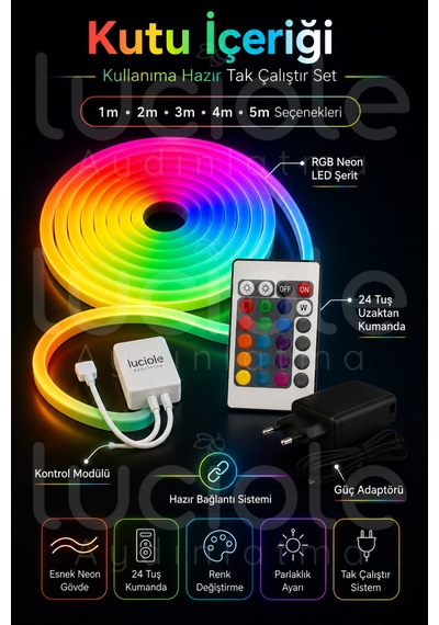 Onerous 5 M Rgb Neon Led Şerit, Uzaktan Kumandalı