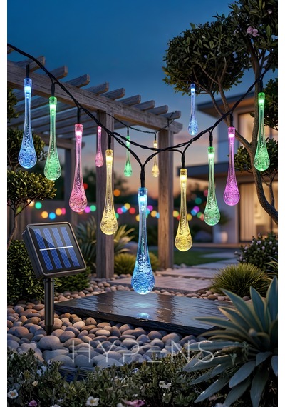 Solar Damla Led 5m 20 Ledli Rgb Renkli 8 Modlu Dekoratif Bahçe Ve Balkon Süs Işığı Çok Renkli