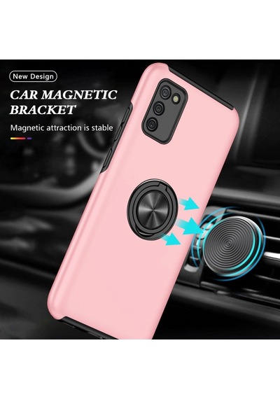 Samsung Uyumlu Galaxy A02s Kılıf Elit Yüzüklü Kapak Pembe,