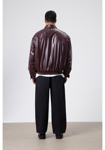 Vamos Basıc Suni Deri Oversize Ceket Bordo