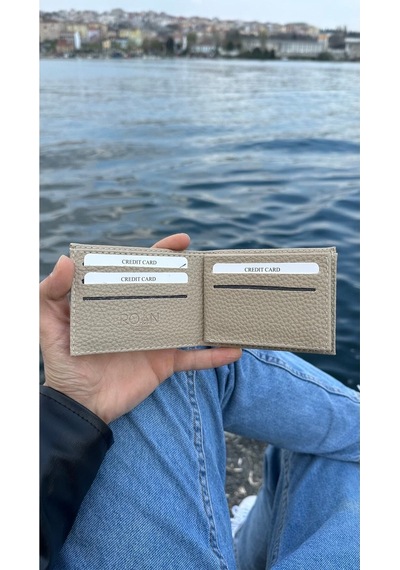 Roan Naturel Kutulu Vegan Deri Lüks Erkek Cuzdanı Hediyelik Paket Bej