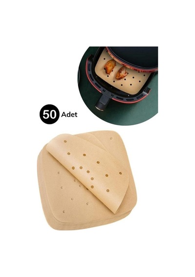 50 Adet Air Fryer Pişirme Kağıdı Tek Kullanımlık Hava Fritöz Yapışmaz Yağlı Kağıt Delikli Model Kahverengi