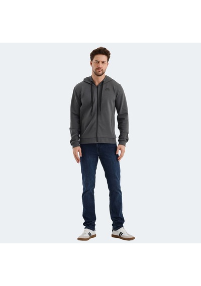 Slazenger VENDA Erkek Fermuarlı Kapüşonlu Cepli Koyu Gri Sweatshirt
