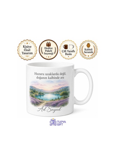 Burdur Doğa Kaçamağı Temalı Kupa Bardak Hediye Özel Tasarım Porselen Mug Beyaz / Çok Renkli