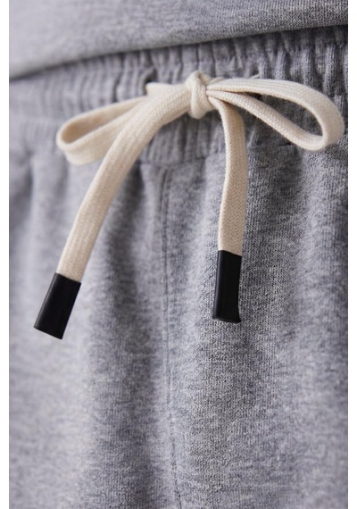 Gri Melanj Oversize Fit Basic Erkek Şort Takım - 85292 GRİ MELANJ