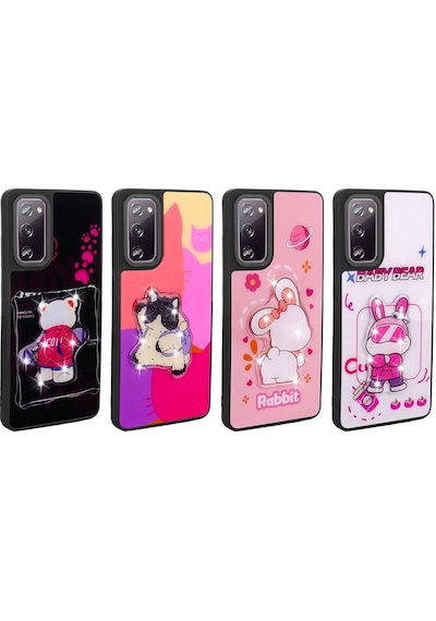 Subutu Galaxy S20 Fe Kılıf Parlayan Kabartmalı İkonik Figürlü Sbt Amas Silikon Kapak - Pembe Pembe