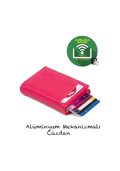 Adelina Bags Adelina Nova Deri Mekanizmalı Otomatik Kızaklı Kartlık Cüz Pembe