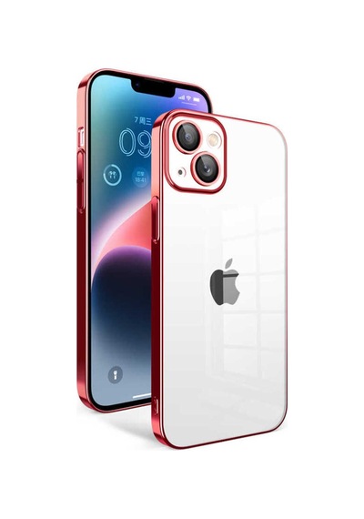 Apple Uyumlu iPhone 14 Plus Kılıf Kamera Korumalı Renkli Çerçeveli Zore Garaj Kapak Kırmızı