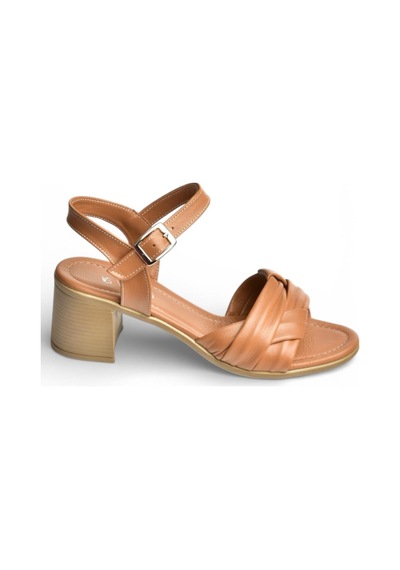 Fox Shoes P555456303 Taba Hakiki Deri Kalın Topuklu Kadın Sandalet Taba