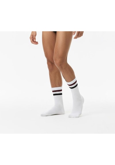 Plus Scorpion Unisex Beyaz Tenis Çorabı Çizgili, Pamuklu Uzun Spor Çorabı
