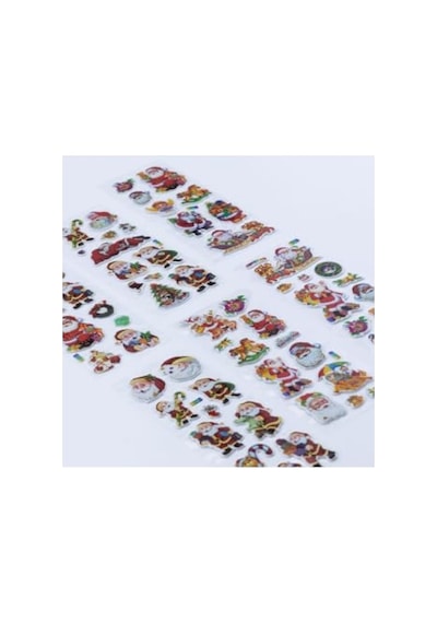 6 Adet Yılbaşı Kabartmalı Sticker Seti - Renkli Ve Eğlenceli Abanoz