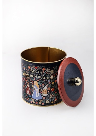 Tales Desenli Yuvarlak Metal Saklama Kabı, Erzak Saklama Kabı - Organizer Kutu 14 Cm X 15 Cm Tales Alices
