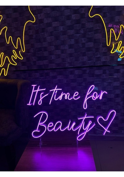 It's Time For Beauty Yazılı Ve Şekilli Neon Tabela Pembe