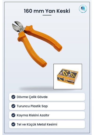 Yan Keski 160 Mm Dövme Çelik Turuncu Plastik Saplı Kesici Pense T