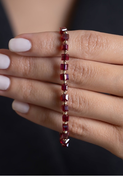 14 Ayar Altın Bordo Taşlı Dorika İpli Bileklik Sarı Altın