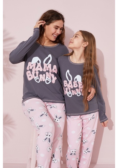 Siyah İnci Pamuklu Örme Pijama Takım 24241089 Gri