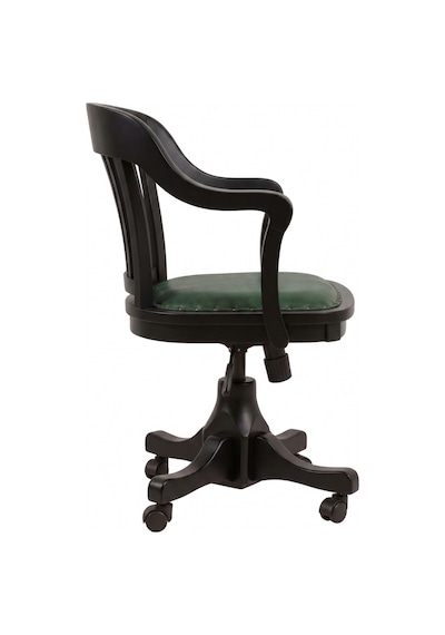 Throne Deri Döşemeli Ahşap Ofis Sandalyesi Siyah