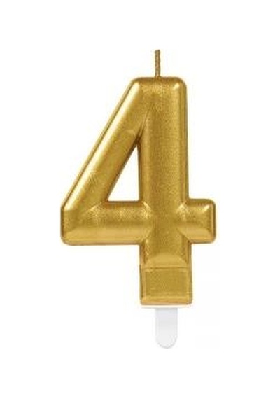 4 Rakam Mum Altın Renk - Pasta Mumu - Pakette 1 Adet - 10 Cm - Kapalı Kutulu Ambalaj