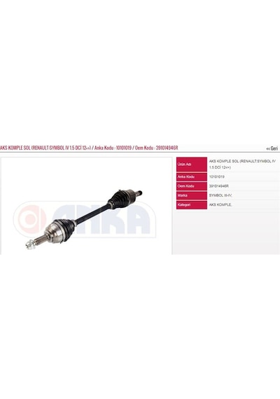 On Aks Komple Sol Symbol Iv-sandero Iı 1,5dcı K9k 12-