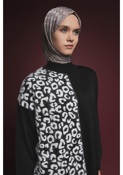 Armine Trend Leopar Desenli Balıkçı Yaka Triko Tunik Siyah 25ytd4110 Siyah
