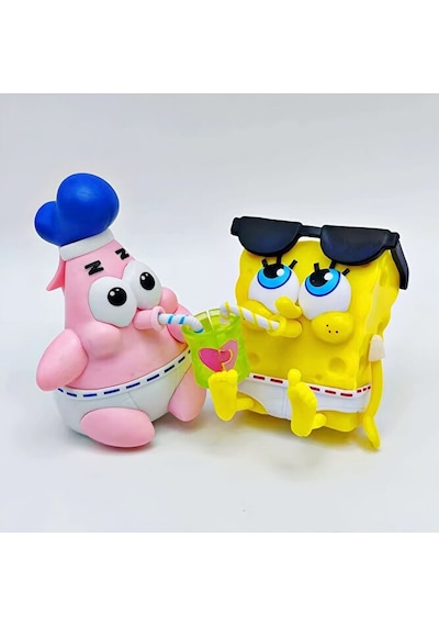 Sünger Bob Patrick Mini Figür 2'li Set Birleşen Bardak Tasarımlı Koleksiyon Figürü