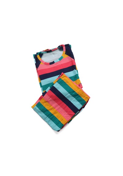 Derya Kurşun Kadın Uzun Kollu Pijama Takımı Çizgili Lacivert