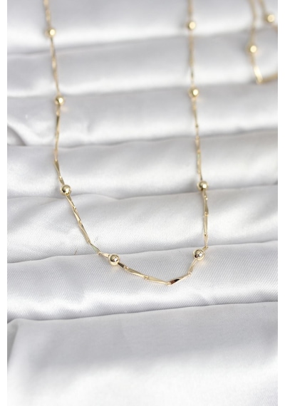 Bsre 14k Gold Renk Kesme Çubuk Zincir Topçuklu 60 Cm Kadın Kolye Cm Renkli