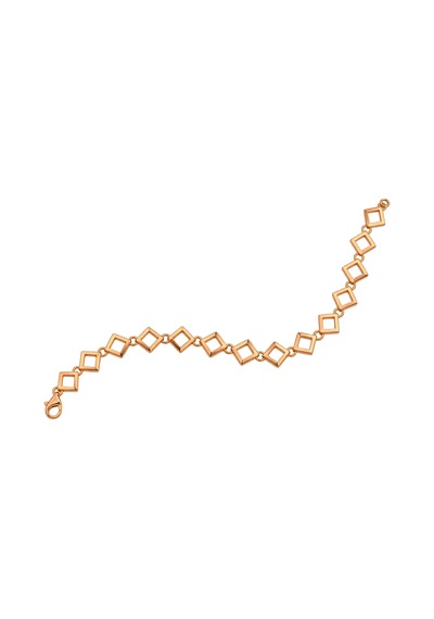 14 Ayar Altın Kaplama 925 Ayar Gümüş Çift Renkli Kare Bağlantılı Geometrik Zincir Bileklik - Bp00112