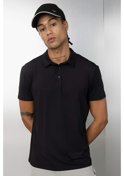 DeFactoFit Siyah Standart Fit Basic Düz Kısa Kollu Sporcu Polo Tişört C9267AX24AUBK81